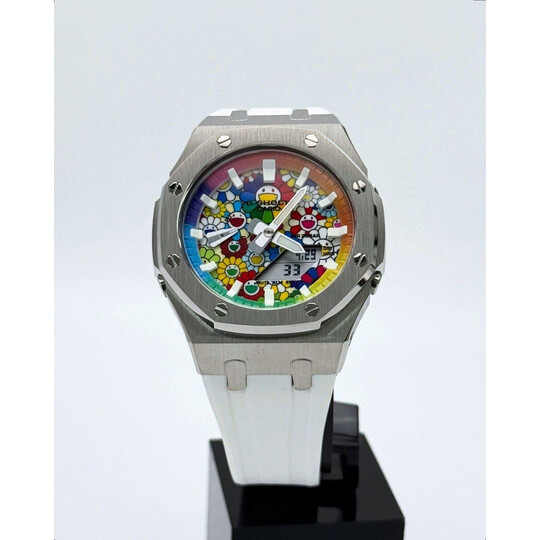 Custom Original G-Shock GA2100 Mod • Rainbow Murakami White Steel  • 44mm